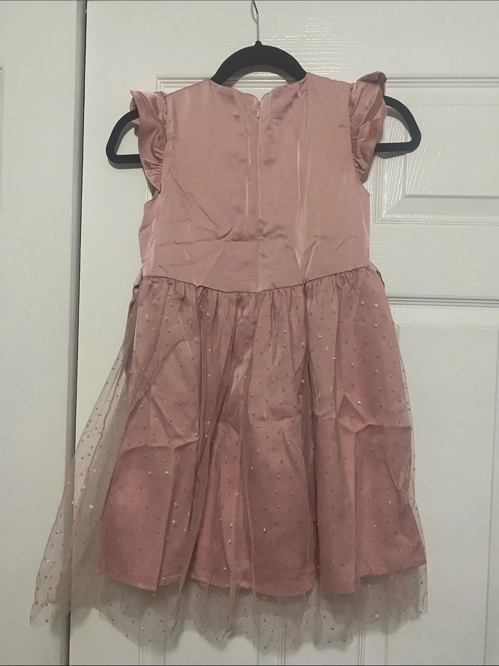 Girls Pink Bow Satin & Tulle Party Dress